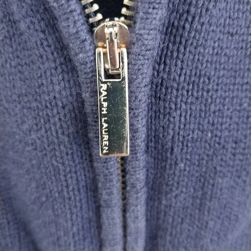 Ralph Lauren Sport Women’s Medium Navy Blue Long Sleeve Full Zip Fitted Sweater - Picture 6 of 11